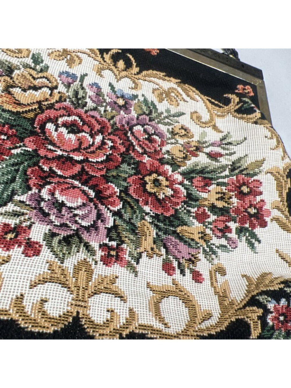 Vintage Floral Needlepoint Tapestry Evening Bag Black Chain Purse AS IS - Picture 5 of 13